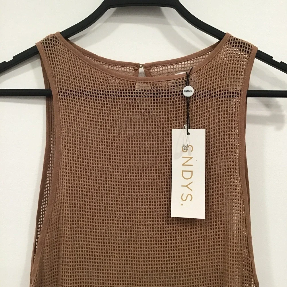 Sndys Paradise Maxi Swim Beach Coverup Nude Brown Crochet Netted Sheer SZ XS NWT